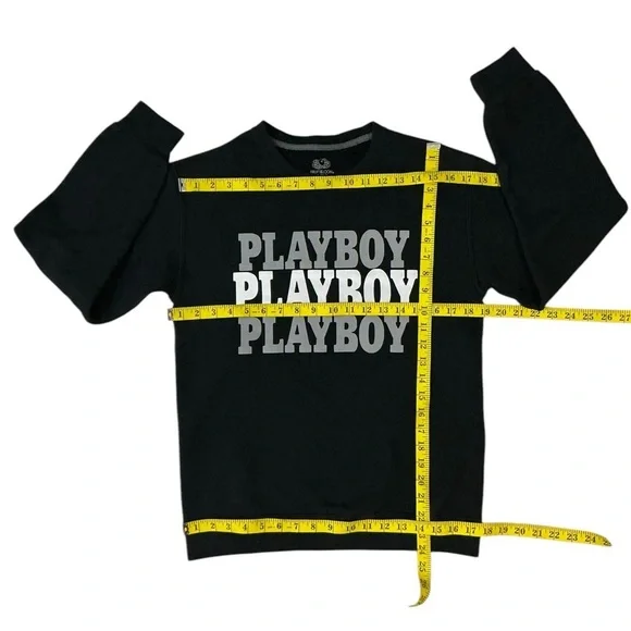 Playboy Sweatshirt Women Crew Neck Long Sleeve Black Gray White Logo Size Small - Picture 4 of 16